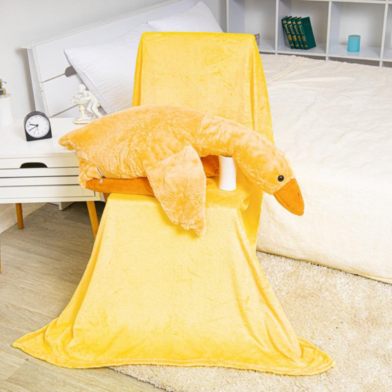 Плюшева іграшка-подушка з пледом усередині Гусак-обіймусь Жовтого кольору 90 см | Зображення 5