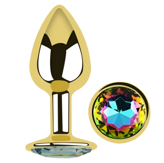 Анальна пробка із кристалом EGZO - Gold Round Plug Rainbow size S Sex Aura | Зображення 1