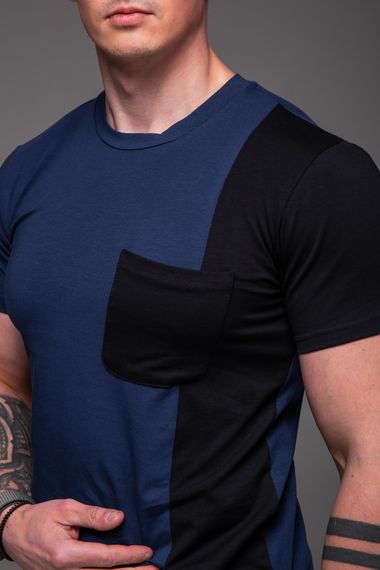 Мужская приталенная футболка комбинированная RA2322 размер XL, цвет синий | Зображення 3