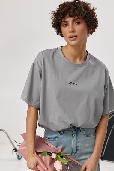 Оверсайз футболка із написом - сірий цвет, ONE SIZE (є розміри)