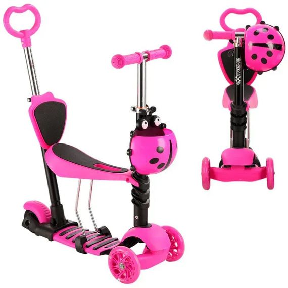 Самокат триколісний з сидінням та батьківською ручкою Сонечко 5 в 1 Pink OW-26 | Зображення 2