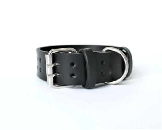 Шкіряний нашийник для собаки ручної роботи чорний