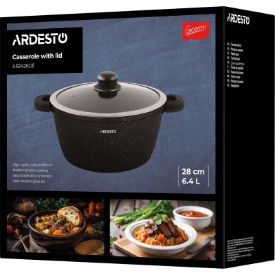 Кастрюля Ardesto Gemini Anzio скляна кришка 28 см 6,4 л чорна (AR2426GE) | Зображення 2