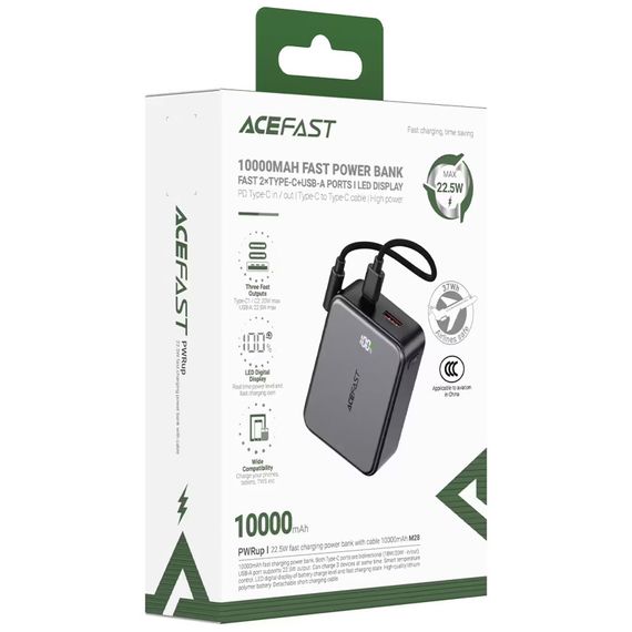 Портативное ЗУ Power Bank Acefast M28 22.5W with cable 10000 mAh Black | Зображення 4