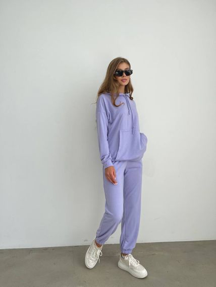 Женский спортивный костюм худи и джоггеры демисезонный двунитка BF536 размер 42/44, цвет сиреневый