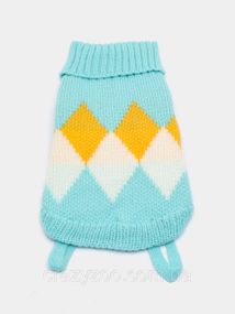 Светр для собак та котів EcoToys Diamond XL ромби бірюзово-жовтий A: 34 см B: 32 см C: 24 см 6914