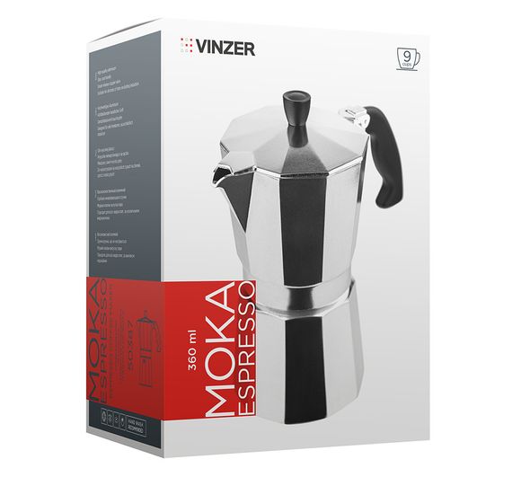 Кофеварка гейзерная алюминиевая Vinzer Moka Espresso 89387, 360 мл (на 9 чашек), для дома и офиса | Зображення 2