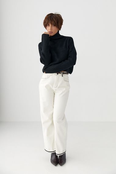 Базовий теплий гольф у рубчик - чорний цвет, ONE SIZE (є розміри) | Зображення 2