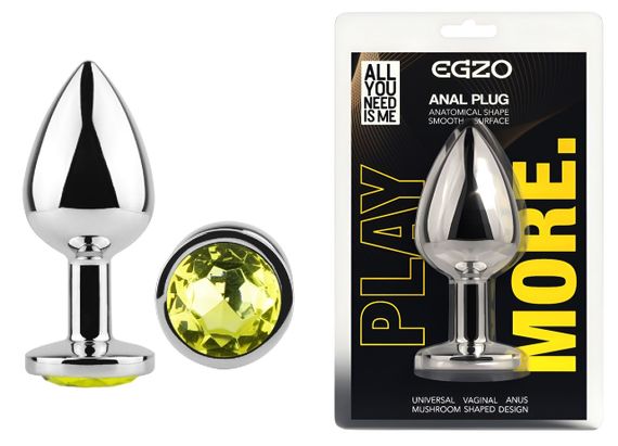 Анальна пробка з кристалом EGZO - Silver Round Plug Lime size M Sex Aura