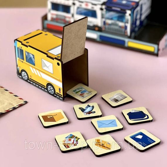 Деревянная настольная игра "Служебный транспорт" Ubumblebees (ПСФ027) PSF027 сортер-комодик | Зображення 8