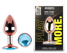 Анальна пробка з кристалом EGZO - Rose Gold Round Plug Aqua size S Sex Aura