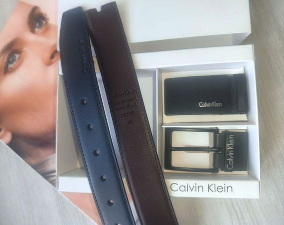 Чоловічий шкіряний набір Calvin Klein двосторонній ремінь+дві пряжки blue/brown | Зображення 3