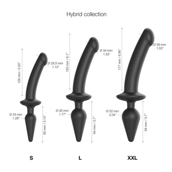 Анальна пробка з дилдо 2в1 Strap-On-Me SWITCH PLUG-IN DILDO Black XXL, діаметр 5,2/3,9 см | Зображення 3