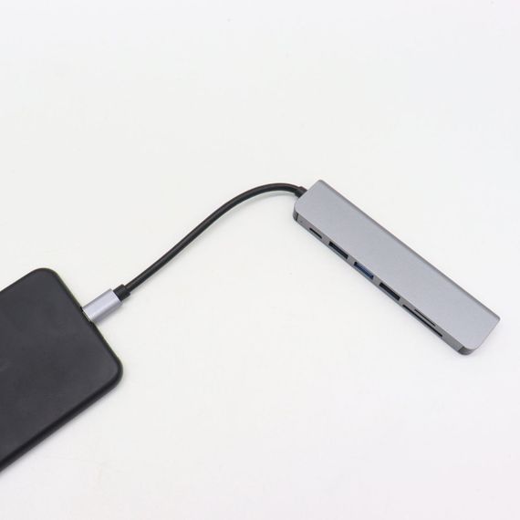USB-хаб 7в1, Type-C to HDMI + SD + TF + 3xUSB + PD, Сірий / USB розгалужувач для ноутбука / ЮСБ хаб | Зображення 7