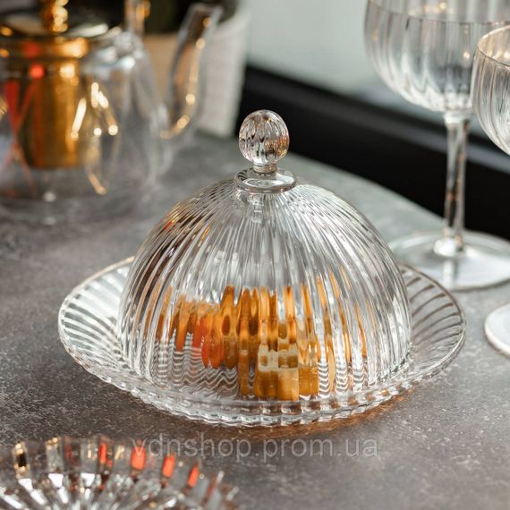 Блюдо сервірувальне з кришкою Ø 20 см скляне прозоре для десертів, випічки, фруктів HP-YH-43 | Зображення 5