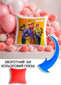 Подушка плюшева Мерч Крафт Дизайн з принтом Fortnite червоний плюш квадратна 33х33 см