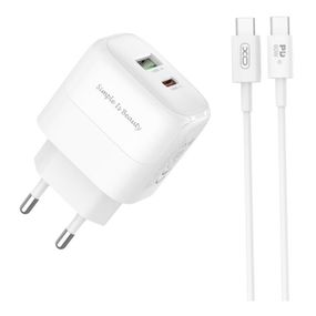 Мережевий зарядний пристрій XO L137 1USB-C/1USB PD/QC 20W+Type-C to Type-C New Logo