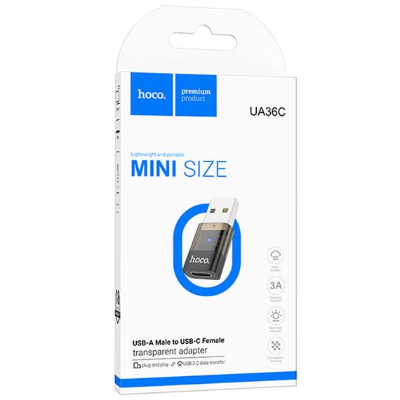 Перехідник Hoco UA36C USB male to Type-C female USB2.0 Black | Зображення 1