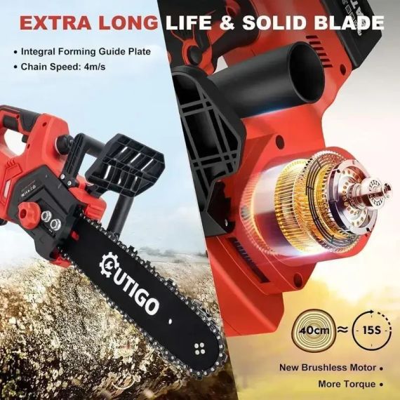 Бензопила бесщеточная аккумуляторная Outigo, Мощная и безопасная пила для садовых и строительных работ | Зображення 5