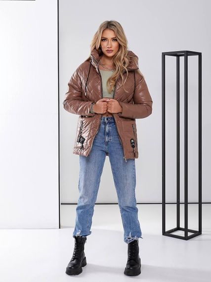 Жіноча стьобана куртка з блиском, арт.504, кава