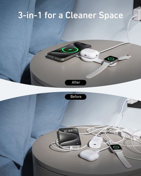 Бездротовий зарядний пристрій Anker MagGo Wireless Charging Pad 15W 3-in-1 Foldable White | Зображення 1