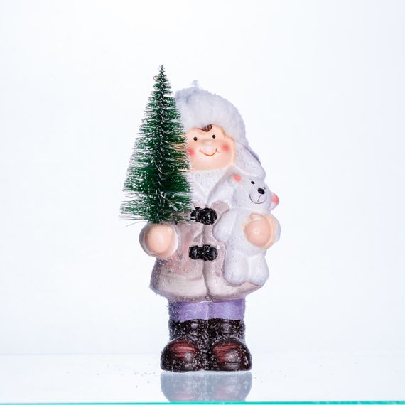 Новорічна фігурка з підсвіткою Дівчинка з ялинкою з фарфору 9×6×18 (см) новорічний декор для дому, квартири, офісу CR-5-4 | Зображення 5