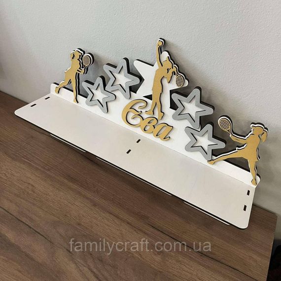 Медальница с полкой для кубков Деревянный держатель для медалей Органайзер для наград тенис | Зображення 8