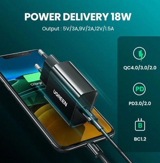 Сетевое зарядное устройство Ugreen CD137 Fast Charging Power Adapter with PD QC4.0 20W 3A Черный | Зображення 1