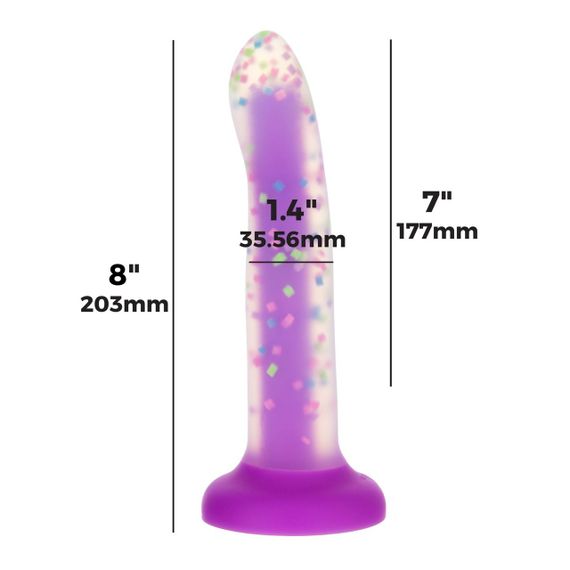 Фалоімітатор, що світиться в темряві, ADDICTION Rave 8″, Glow in the Dark Dildo Purple Confetti, 20,3 см Sex Aura | Зображення 3