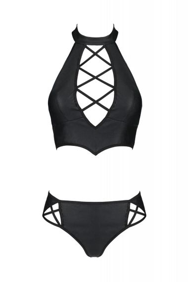 Комплект з екошкіри Passion NANACY BIKINI 4XL/5XL black, бра та трусики з імітацією шнурівки sexstyle | Зображення 2