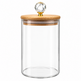 Банка для зберігання  Crystal GK-5549 950 мл скло з бамбуковою кришкою та декоративною ручкою Прозорий
