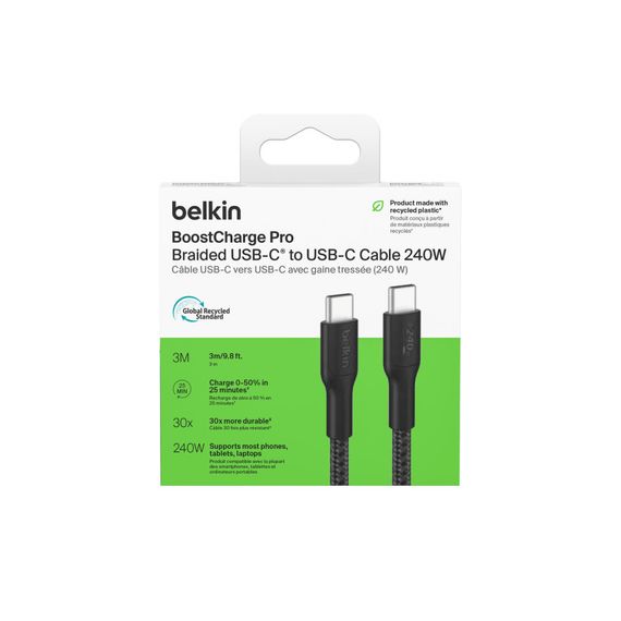 Дата кабель USB-C to USB-C 3.0m 240W black Belkin (CAB025HQ3MBK) | Зображення 1
