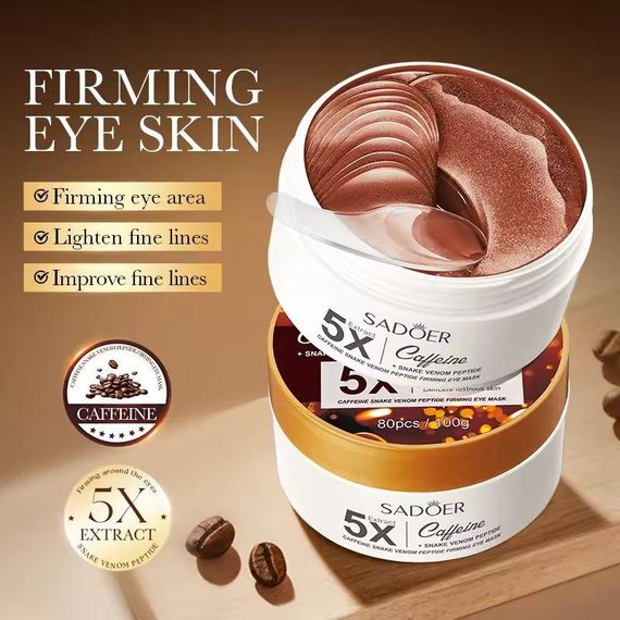 Патчі для очей Sadoer Coffeeine + Snake Venom Peptide від набряків і темних кіл з кофеїном і пептидом зміїної отрути, 80 шт/100г | Зображення 1