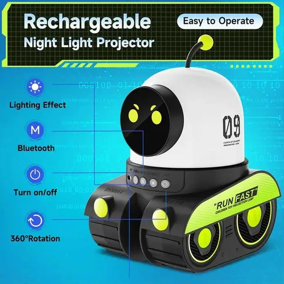 Проектор-нічник "Робот" WH-E03 музичний акумуляторний з Bluetooth та LED-підсвічуванням | Зображення 6