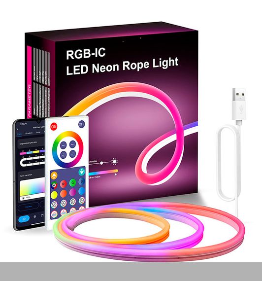 Розумна гнучка LED Neon RGB стрічка-шланг 10 метрів з USB живленням та Bluetooth управлінням XPRO (47383-_696)