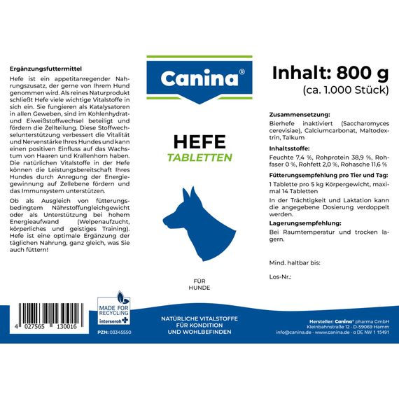 Витамины Canina Hefe для собак, дрожжевые таблетки с энзимами, 800 г (992 табл) | Зображення 2