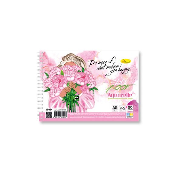 Скетчбук акварельний "Дівчина з квітами" А5 АП-0204-2, 20 аркушів