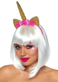 Золотий ріг єдинорога Leg Avenue Golden unicorn flower headband, прикрашений квітами sexstyle