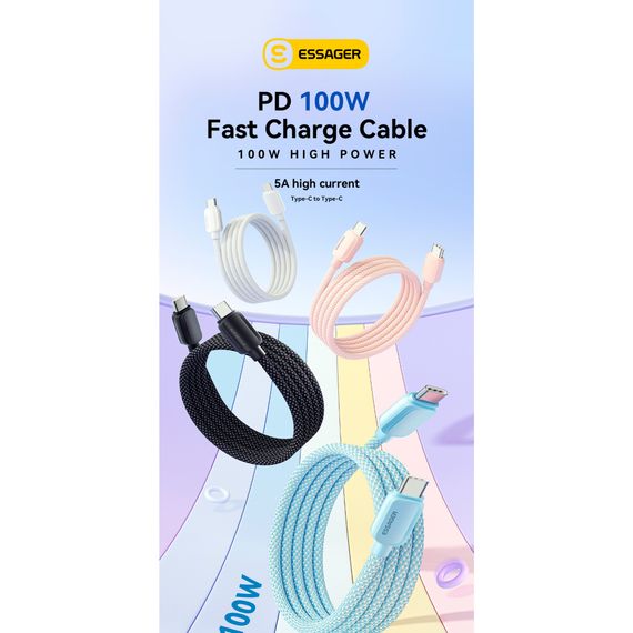 Дата кабель USB-C to USB-C 2.0m 100W white Essager (EXCTT1-WLA02-P) | Зображення 1