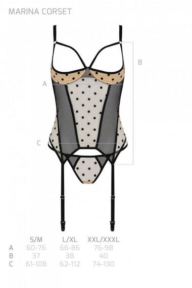 Корсет Passion MARINA CORSET, S/M, beige, с открытыми чашками | Зображення 4