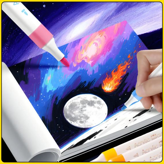 Набір акрилових маркерів 24 кольори Acrylic Marker MAP-03 для малювання на будь-яких поверхнях у кейсі | Зображення 5