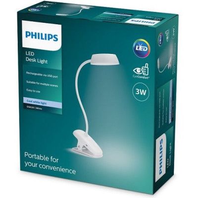 Настольная лампа Philips LED Reading Desk lamp Donutclip 3W, 4000K, 1200mAh (Lithium battery), білий | Зображення 5