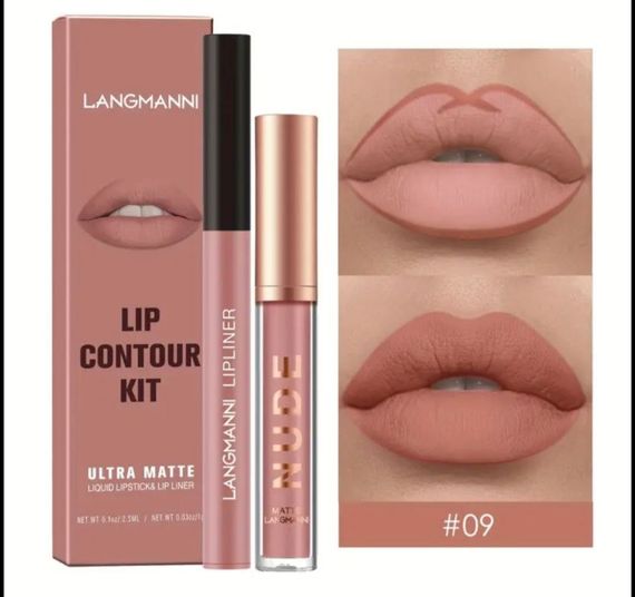 Набір 2 в 1 (рідка матова помада і контурний олівець) Langmanni №09