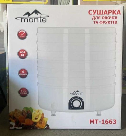 Электросушилка для овощей фруктов грибов Monte MT-1663, 6 уровней, 600 Вт | Зображення 4