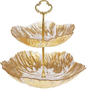 Блюдо скляне фуршетна стійка "Golden Flower" Ø20см + Ø25см, висота 26см
