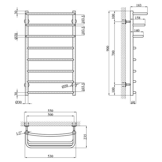 Сушарка для рушників водяна Kroner KRP Prima WT900x500-8 (CV036312) | Зображення 4