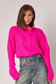 Жіночий светр з блискавкою на комірі - фуксія цвет, ONE SIZE (є розміри)