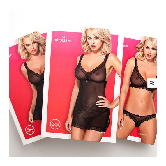 Пеньюар полупрозрачный с кружевом Obsessive Flowlace синий, S/M sexstyle | Зображення 7