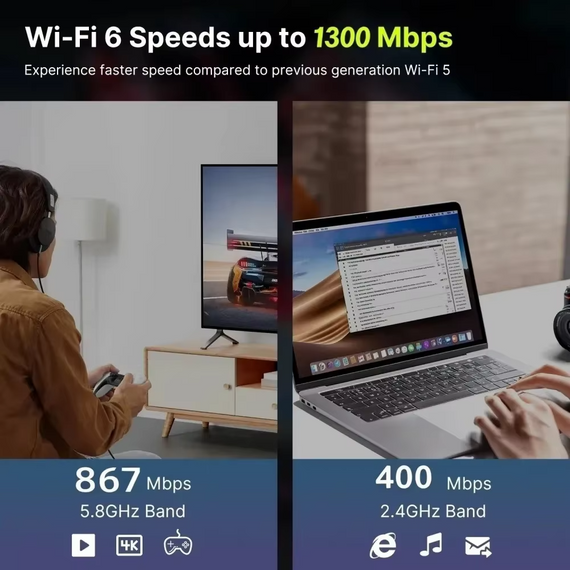 USB Wi-Fi адаптер AX1300BT Wi-Fi 6 Bluetooth 5.4 дводіапазонний | Зображення 2