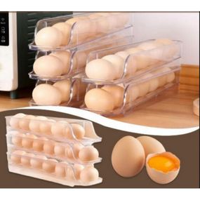 Компактний органайзер для яєць 3 ярусний автоматичний Plastic shelving / Контейнер-лоток для яєць